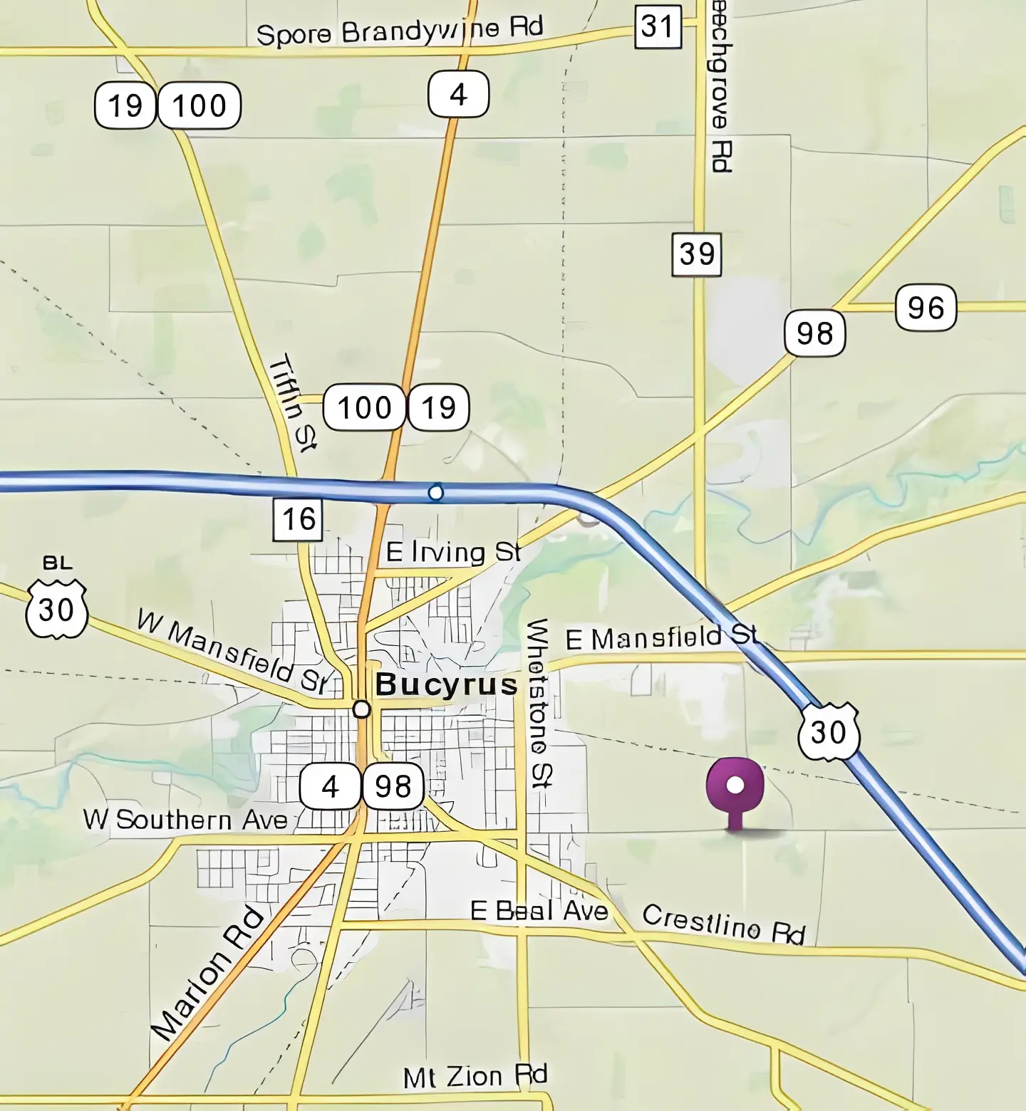 Bucyrus area road network map