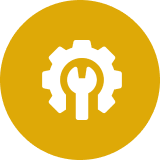 Gear and wrench icon in yellow circle
